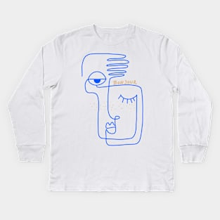 Abstract One line face Picasso style and Bonjour Kids Long Sleeve T-Shirt